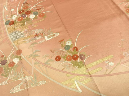 平和屋着物●訪問着　刺繍　花鳥文　暈し染め　金銀彩　正絹　逸品　AABK8064fy