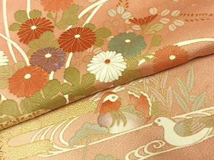 平和屋着物●訪問着　刺繍　花鳥文　暈し染め　金銀彩　正絹　逸品　AABK8064fy
