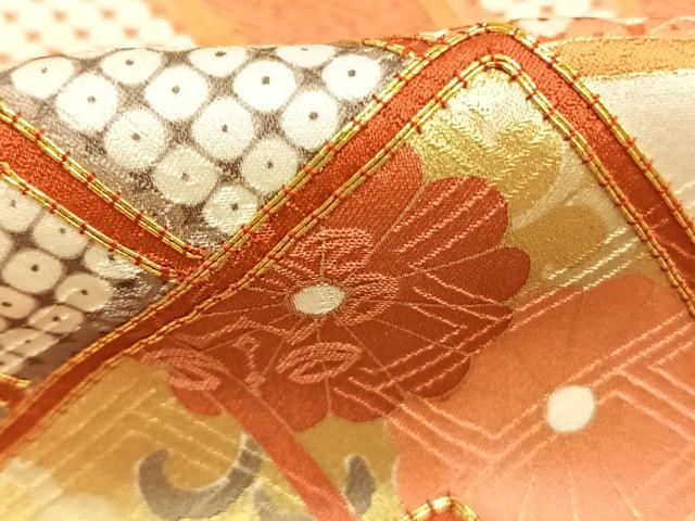 平和屋着物●十日町老舗ブランド　吉澤友禅　吾妻徳穂　振袖　駒刺繍　扇面花蝶文　金彩　正絹　逸品　AABK8065fy
