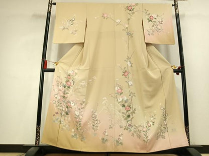 平和屋着物●訪問着　友禅　作家物　枝花文　暈し染め　正絹　逸品　AABK8066fy