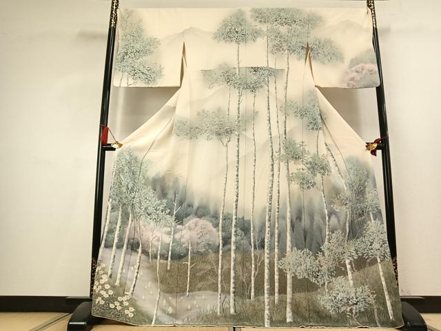 平和屋着物●伝統工芸士　森勇雄　訪問着　手描き　風景文　暈し染め　正絹　逸品　AABK8067fy
