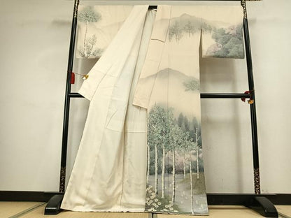 平和屋着物●伝統工芸士　森勇雄　訪問着　手描き　風景文　暈し染め　正絹　逸品　AABK8067fy