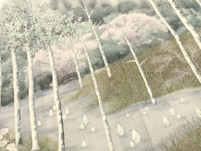 平和屋着物●伝統工芸士　森勇雄　訪問着　手描き　風景文　暈し染め　正絹　逸品　AABK8067fy