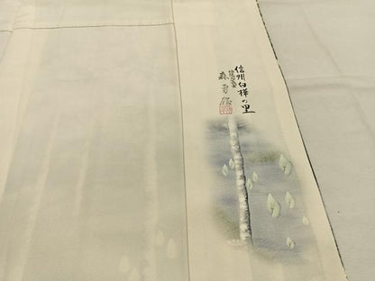 平和屋着物●伝統工芸士　森勇雄　訪問着　手描き　風景文　暈し染め　正絹　逸品　AABK8067fy