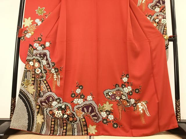 平和屋着物●豪華振袖　駒刺繍　枝松梅文　金彩　正絹　逸品　AABK8068fy
