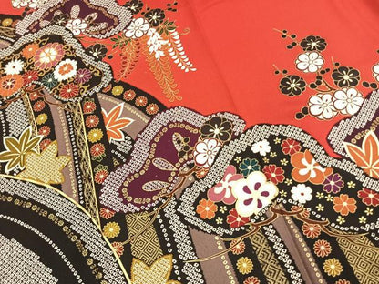 平和屋着物●豪華振袖　駒刺繍　枝松梅文　金彩　正絹　逸品　AABK8068fy