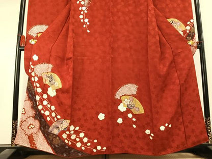平和屋着物●豪華振袖　絞り　駒刺繍　地紙花文　暈し染め　金彩　やまと金ラベル　正絹　逸品　AABK8069fy