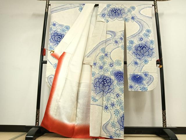 平和屋着物●豪華振袖　総絞り　舞花文　暈し染め　正絹　逸品　AABK8071fy
