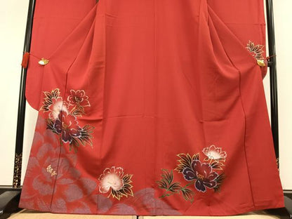 平和屋着物●豪華振袖　草花文　暈し染め　金彩　正絹　逸品　AABK8072fy