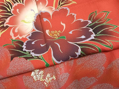 平和屋着物●豪華振袖　草花文　暈し染め　金彩　正絹　逸品　AABK8072fy