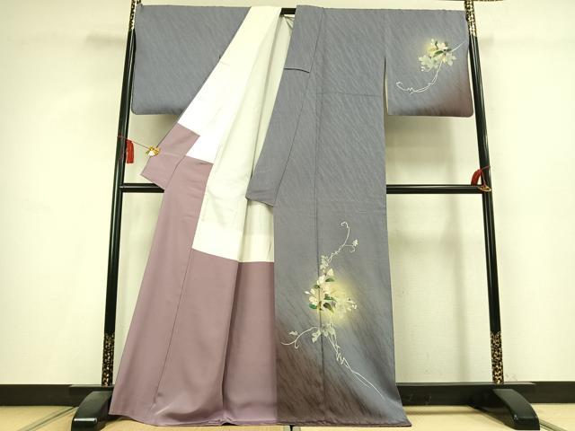 平和屋着物●染色作家　津室朱光　訪問着　枝花文　暈し染め　金彩　正絹　逸品　未使用　AABK8073fy
