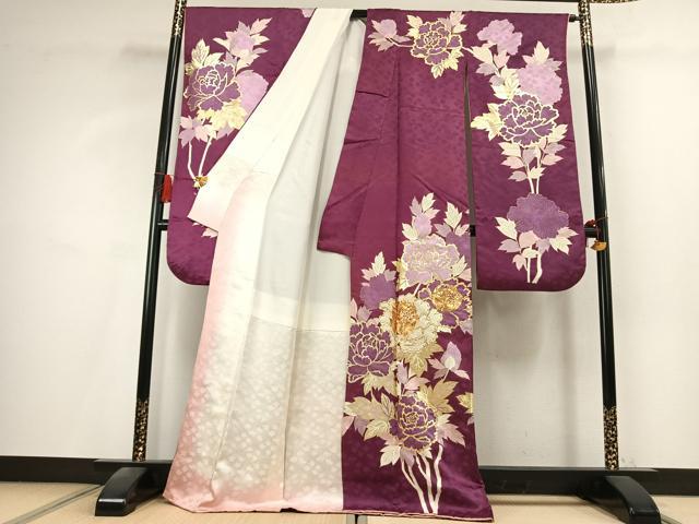 平和屋着物●豪華振袖　駒刺繍　草花文　金彩　正絹　逸品　AABK8074fy