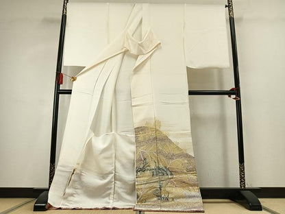 平和屋着物●ファッションデザイナー HIROKO KOSHINO コシノヒロコ 色留袖 寿光織 風景文 金糸 仮絵羽 正絹 逸品 未使用 AABK8075fy