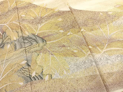 平和屋着物●ファッションデザイナー HIROKO KOSHINO コシノヒロコ 色留袖 寿光織 風景文 金糸 仮絵羽 正絹 逸品 未使用 AABK8075fy