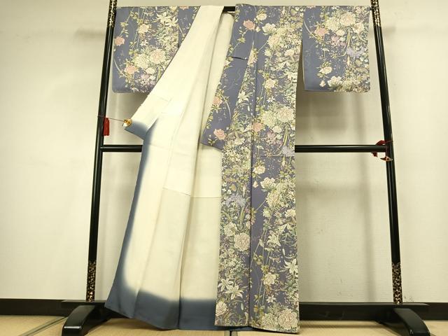 平和屋着物●上質な小紋　草花文　金彩　正絹　逸品　AABK8078fy