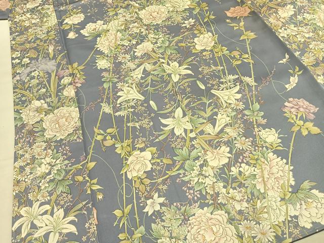 平和屋着物●上質な小紋　草花文　金彩　正絹　逸品　AABK8078fy