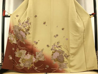 平和屋着物●訪問着　扇面花文　暈し染め　金彩　正絹　逸品　AABK8082fy