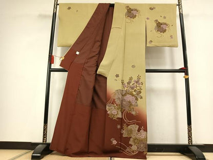 平和屋着物●訪問着　扇面花文　暈し染め　金彩　正絹　逸品　AABK8082fy