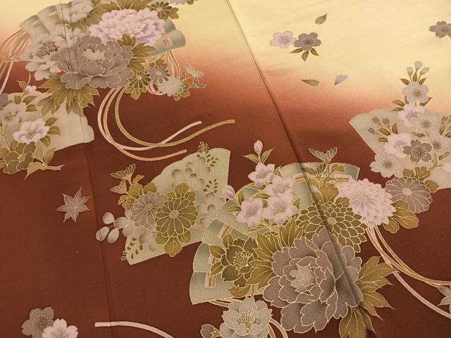平和屋着物●訪問着　扇面花文　暈し染め　金彩　正絹　逸品　AABK8082fy