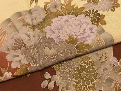 平和屋着物●訪問着　扇面花文　暈し染め　金彩　正絹　逸品　AABK8082fy