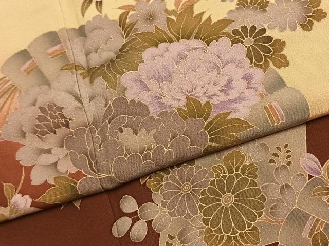 平和屋着物●訪問着　扇面花文　暈し染め　金彩　正絹　逸品　AABK8082fy