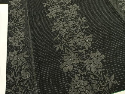 平和屋着物●結城紬　100亀甲　草花文　正絹　逸品　AABK8083fy
