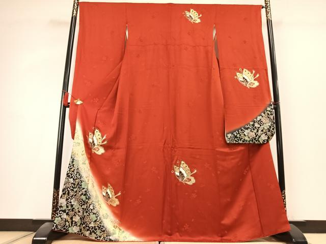 平和屋着物●豪華振袖　舞蝶文　暈し染め　金銀彩　正絹　逸品　AABK8084fy