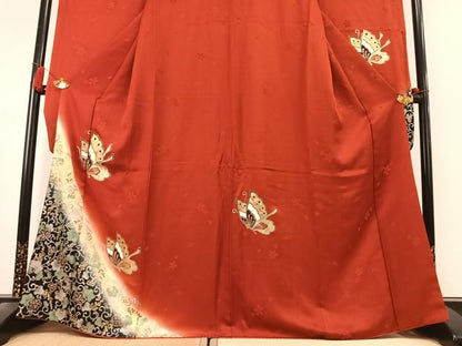 平和屋着物●豪華振袖　舞蝶文　暈し染め　金銀彩　正絹　逸品　AABK8084fy