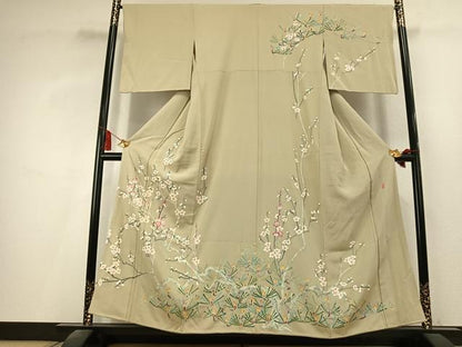 平和屋着物●訪問着　友禅　作家物　枝梅松文　正絹　逸品　AABK8088fy