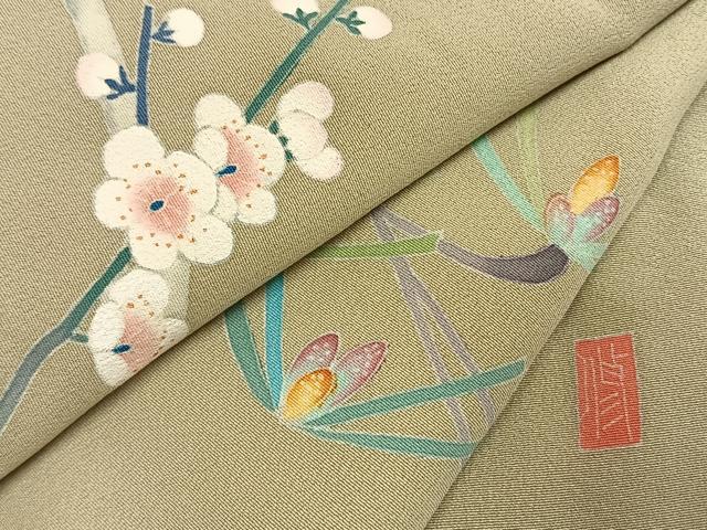平和屋着物●訪問着　友禅　作家物　枝梅松文　正絹　逸品　AABK8088fy