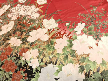 平和屋着物●豪華振袖　草花文　暈し染め　金彩　京都きもの友禅扱い　正絹　逸品　AABK8089fy