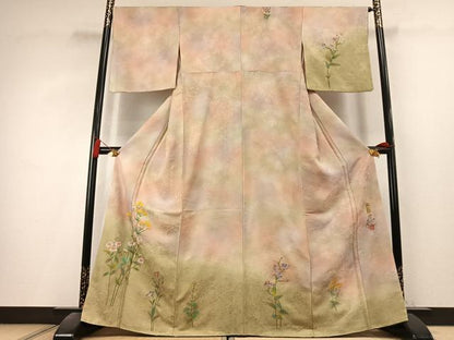 平和屋着物●紙芸創作者・横山優　和紙　訪問着　手描き　草花文　暈し染め　正絹　逸品　AABK8090fy