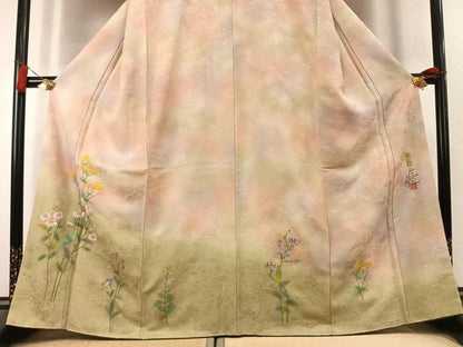 平和屋着物●紙芸創作者・横山優　和紙　訪問着　手描き　草花文　暈し染め　正絹　逸品　AABK8090fy