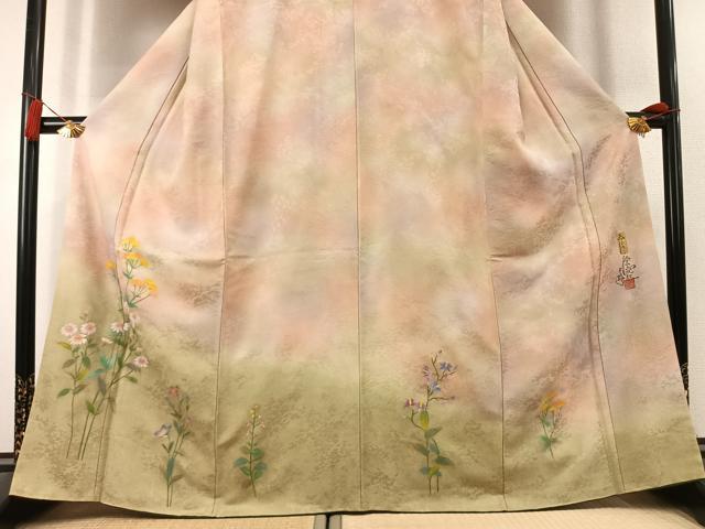 平和屋着物●紙芸創作者・横山優　和紙　訪問着　手描き　草花文　暈し染め　正絹　逸品　AABK8090fy