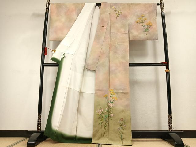 平和屋着物●紙芸創作者・横山優　和紙　訪問着　手描き　草花文　暈し染め　正絹　逸品　AABK8090fy