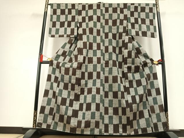 平和屋着物●上質な紬　市松文様　正絹　逸品　未使用　AABK8091fy