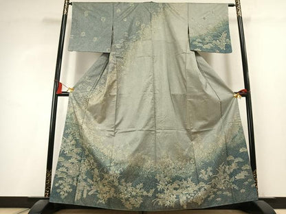 平和屋着物●本場染大島紬　訪問着　絞り　草花文　さが美扱い　正絹　逸品　AABK8092fy