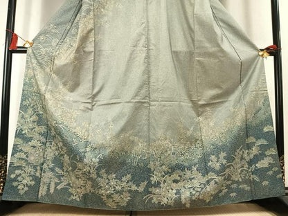 平和屋着物●本場染大島紬　訪問着　絞り　草花文　さが美扱い　正絹　逸品　AABK8092fy