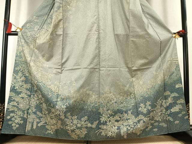 平和屋着物●本場染大島紬　訪問着　絞り　草花文　さが美扱い　正絹　逸品　AABK8092fy