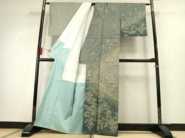 平和屋着物●本場染大島紬　訪問着　絞り　草花文　さが美扱い　正絹　逸品　AABK8092fy