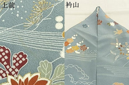 平和屋着物●訪問着　駒刺繍　草花文　金彩　正絹　逸品　AABK8097fy