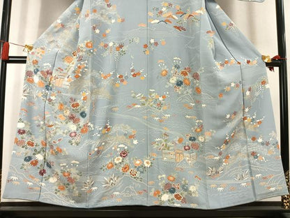 平和屋着物●訪問着　駒刺繍　草花文　金彩　正絹　逸品　AABK8097fy