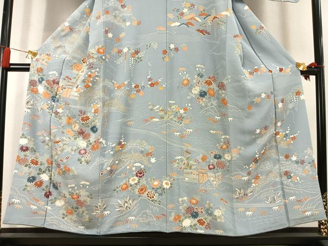 平和屋着物●訪問着　駒刺繍　草花文　金彩　正絹　逸品　AABK8097fy