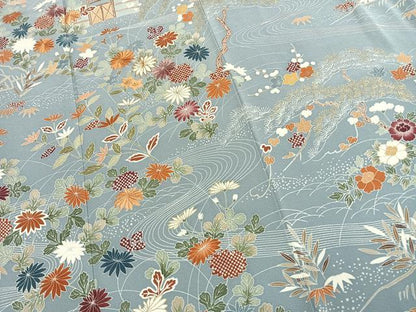 平和屋着物●訪問着　駒刺繍　草花文　金彩　正絹　逸品　AABK8097fy