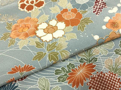 平和屋着物●訪問着　駒刺繍　草花文　金彩　正絹　逸品　AABK8097fy
