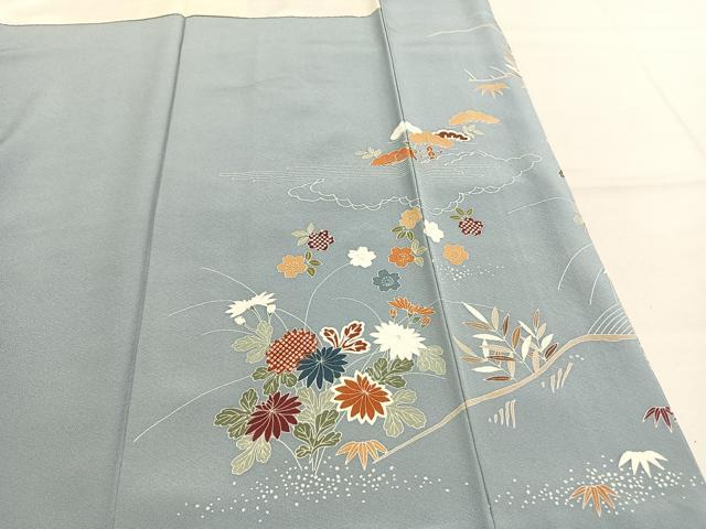 平和屋着物●訪問着　駒刺繍　草花文　金彩　正絹　逸品　AABK8097fy
