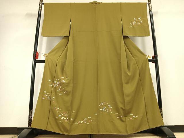 平和屋着物●訪問着　総刺繍　松　梅　宝尽くし文様　金糸　正絹　逸品　AABK8098fy