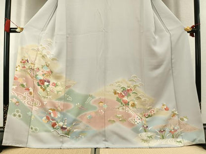 平和屋着物●訪問着　扇面花文　暈し染め　金彩　正絹　逸品　AABK8100fy