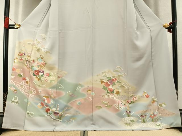 平和屋着物●訪問着　扇面花文　暈し染め　金彩　正絹　逸品　AABK8100fy