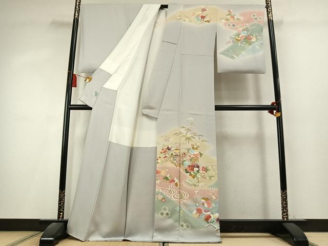 平和屋着物●訪問着　扇面花文　暈し染め　金彩　正絹　逸品　AABK8100fy